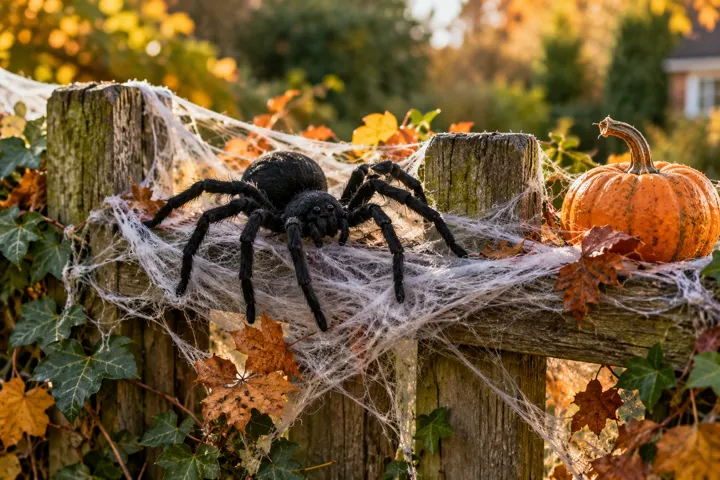 A decorative spider and cobweb